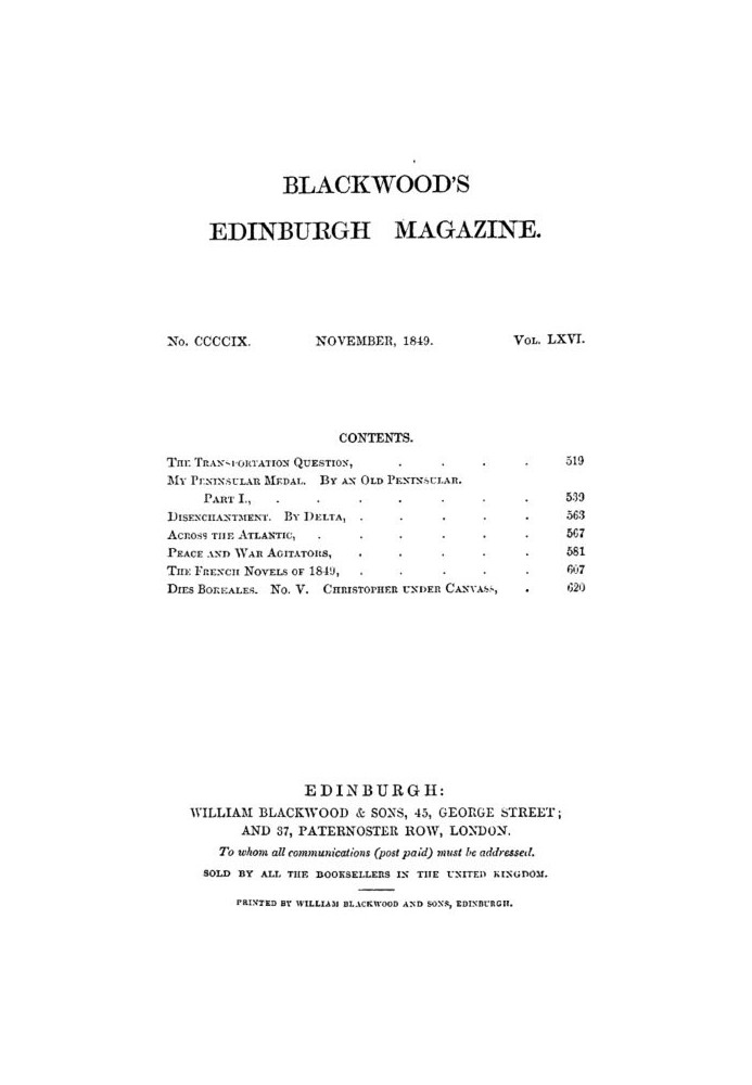 Книга Эдинбургский журнал Blackwood, Vol. 66, № 409, ноябрь 1849 г.