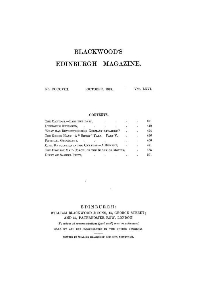 Книга Журнал Blackwood's Edinburgh Magazine, том 66, № 408, октябрь 1849 г.