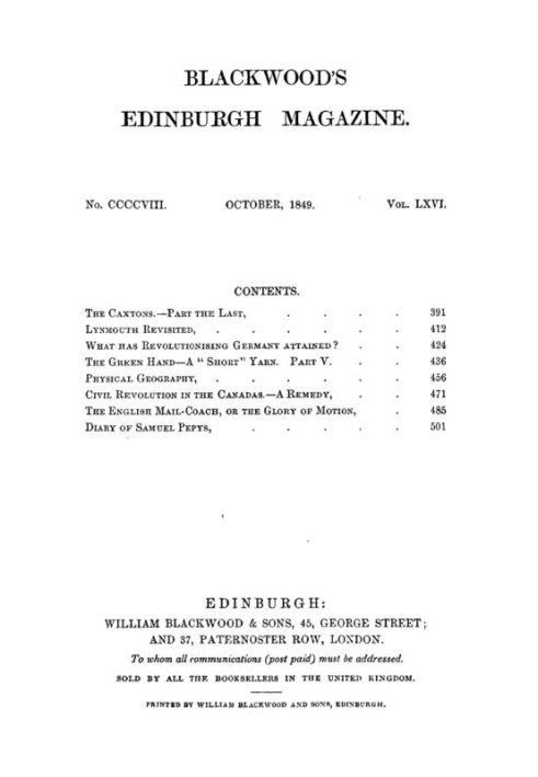 Книга Журнал Blackwood's Edinburgh Magazine, том 66, № 408, октябрь 1849 г.