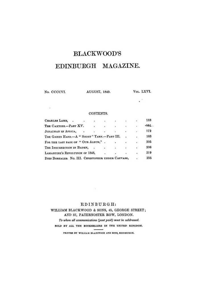 Book Blackwood's Edinburgh Magazine, Vol. 66 No.406, August 1849