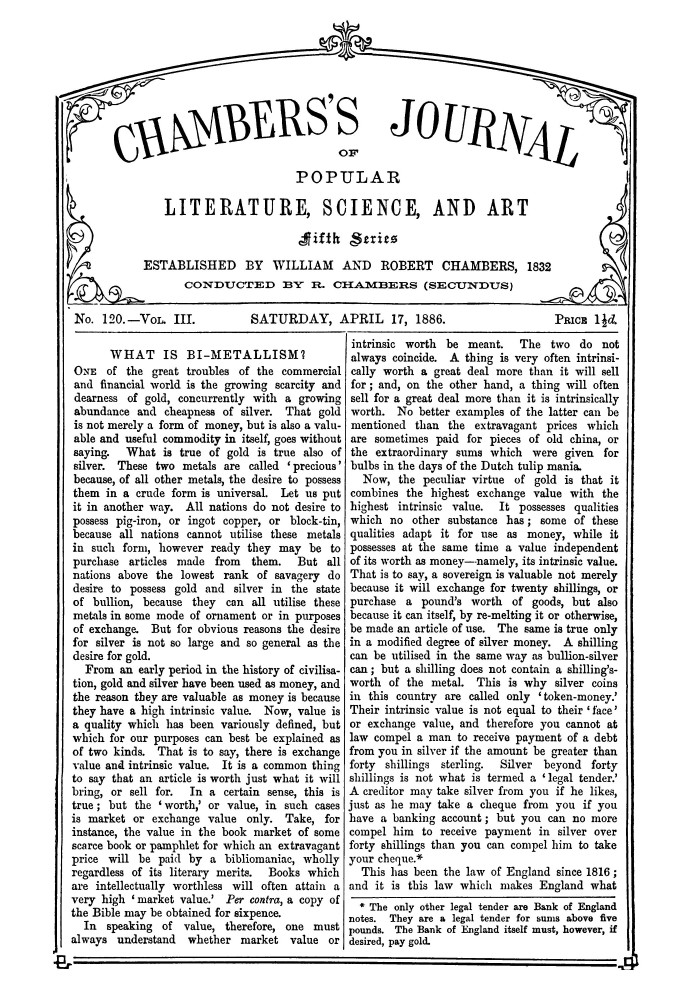 Book Chambers's Journal of Popular Literature, Science, and Art, fifth series, no. 120, vol. III, April 17, 1886