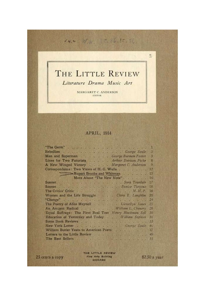 Книга The Little Review, квітень 1914 (том 1, № 2)
