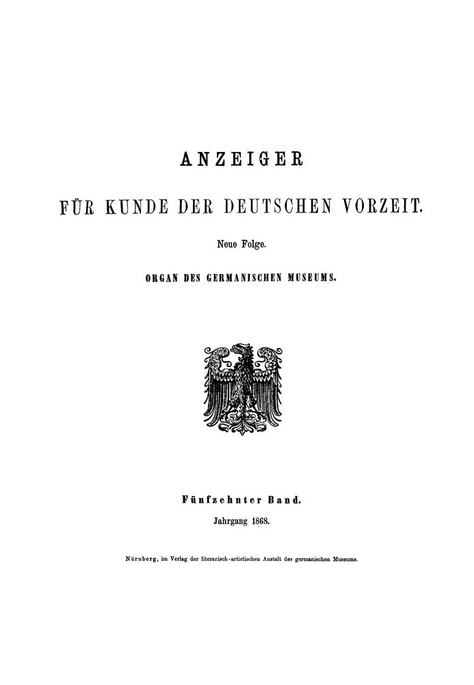Book Advertisement for the knowledge of prehistoric German times (1868) New series. Fifteenth volume.
