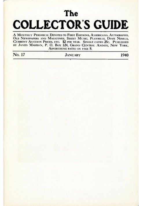 Book The Collector's Guide, No. 17, January 1940 A monthly periodical devoted to first editions, Americana, autographs, old news