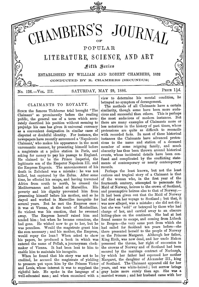 Book Chambers's Journal of Popular Literature, Science, and Art, fifth series, no. 126, vol. III, May 29, 1886