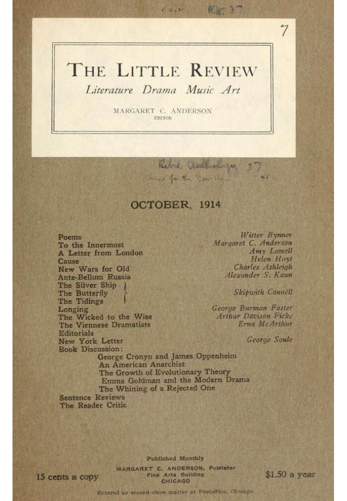 Book The Little Review, October 1914 (Vol. 1, No. 7)