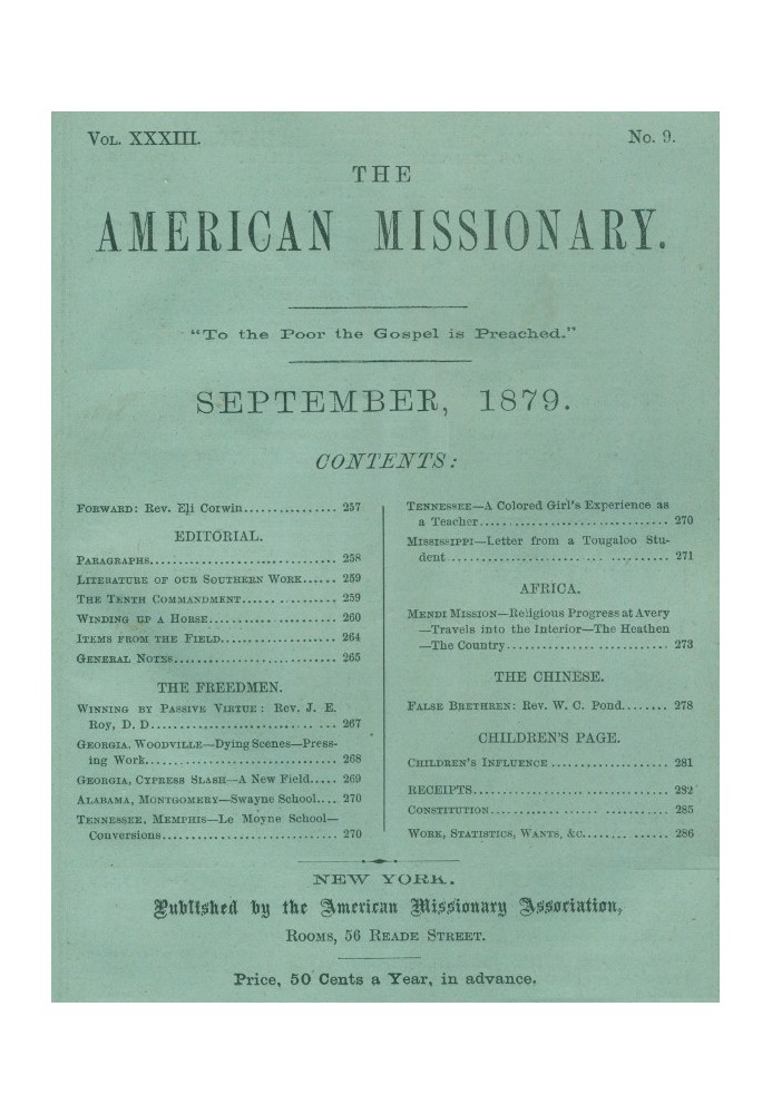 Book The American Missionary — Volume 33, No. 09, September, 1879