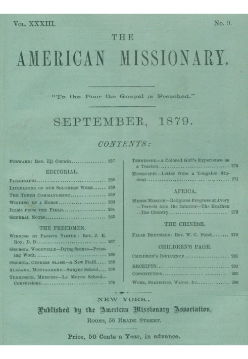 Book The American Missionary — Volume 33, No. 09, September, 1879