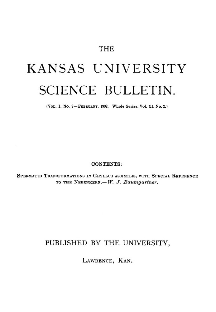 Book The Kansas University Science Bulletin, Vol. I, No. 2, February, 1902